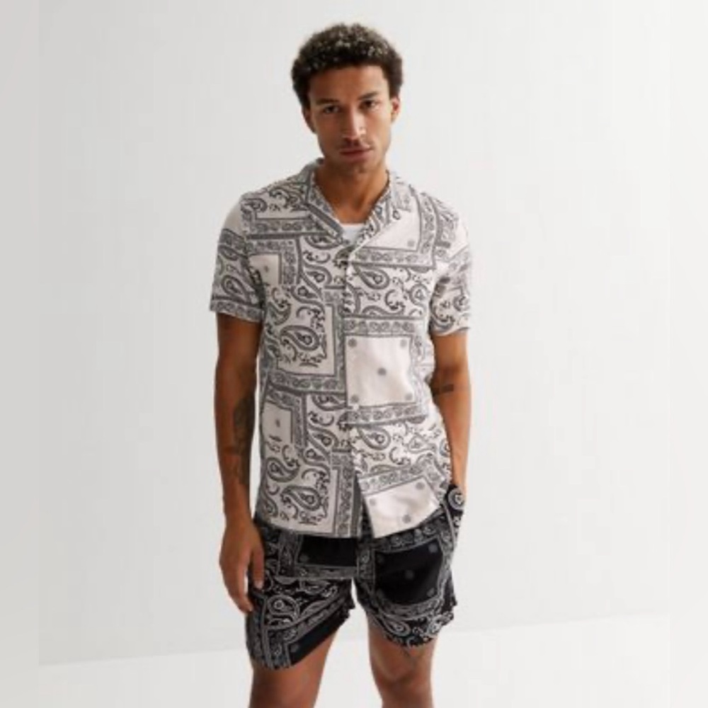 Denim & Flower Paisley Bandana Print Button Down Shirt